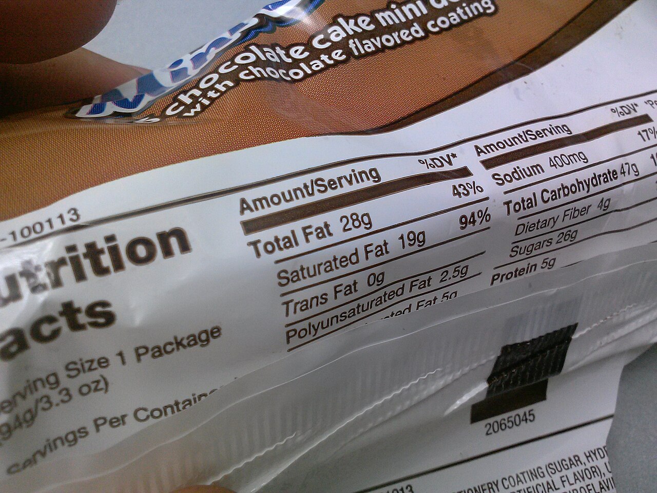 Nutrition Facts panel showing 94 percent of the daily value for saturated fat