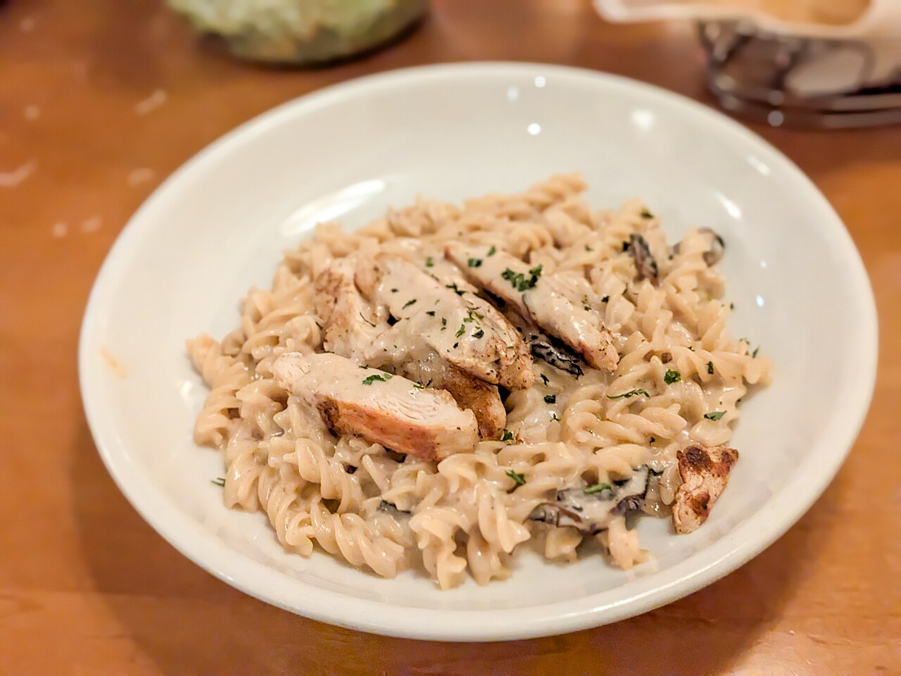 Plate of gluten-free pasta served in a cream sauce