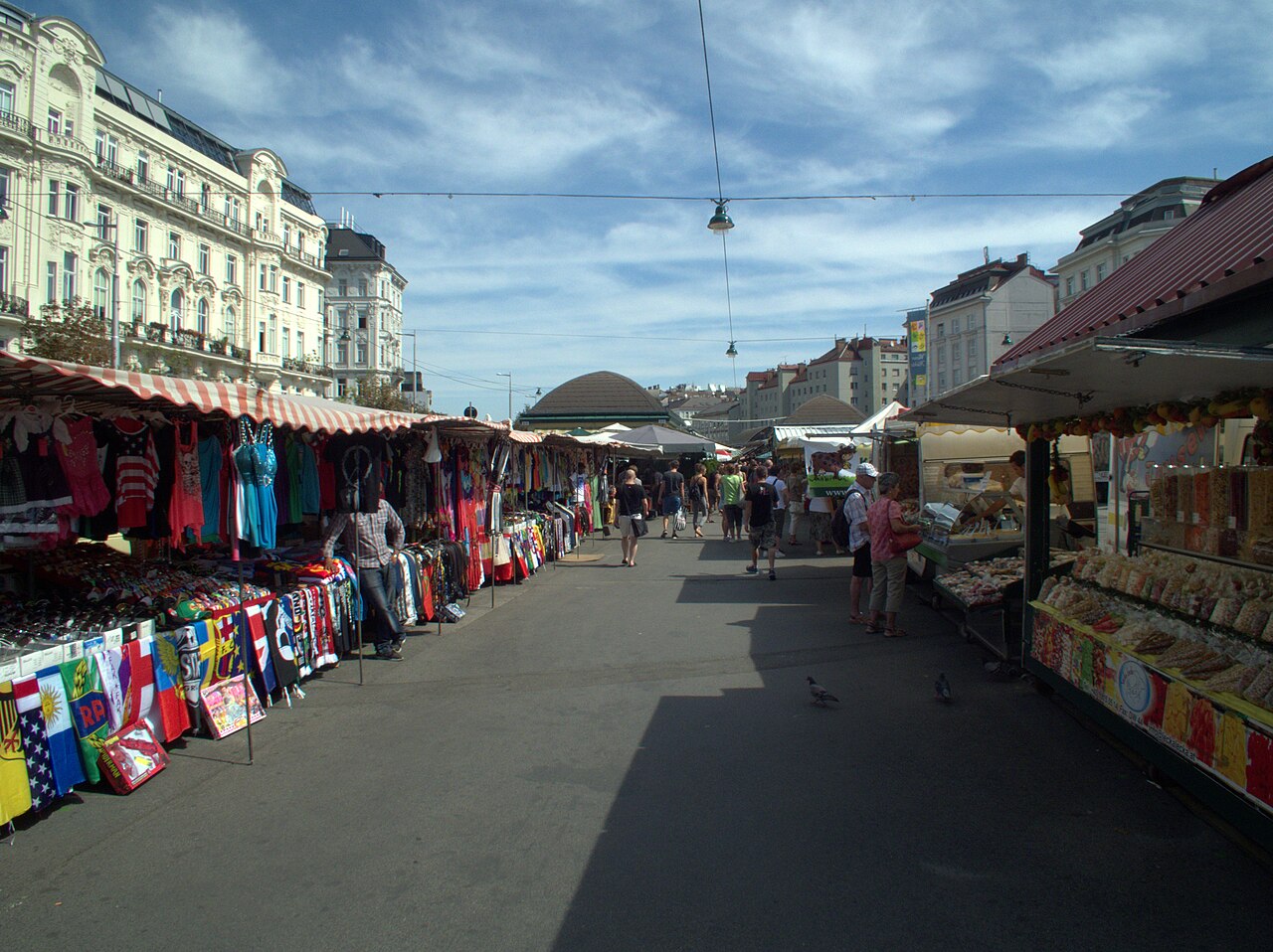 Rows of food stalls along the Naschmarkt in Vienna