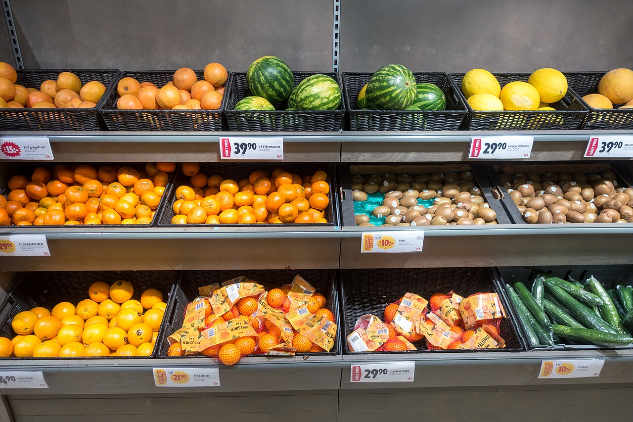 Fresh produce section of a grocery store in Stockholm